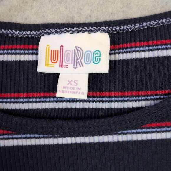 LuLaRoe Navy Red White Striped Ribbed Long Tee Tunic Stretch Women's XS - Picture 3 of 4